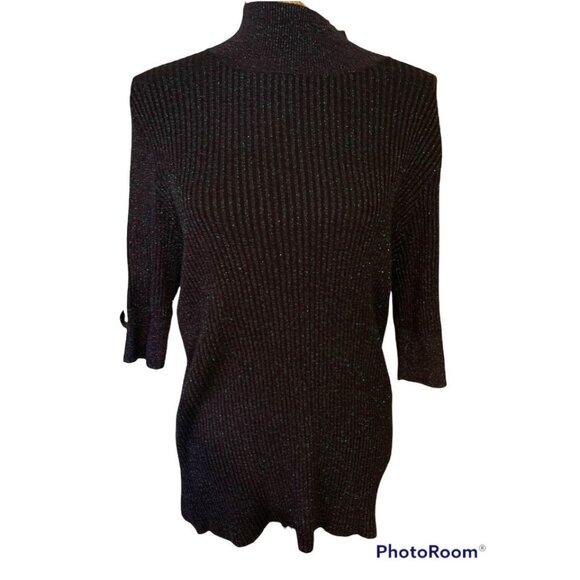 🌸3/$15🌸Black, Purple & Green Shimmer Sweater XL 3/4 Length Sleeves Mock Turtle - Picture 1 of 3